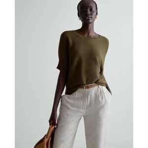 Olive Green Short-Sleeve Women's Sweater